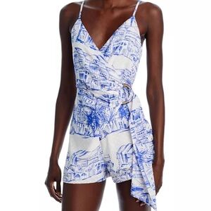 AQUA City Palm Romper Cobalt Blue White Exclusive Bloomingdales Size XL NWT